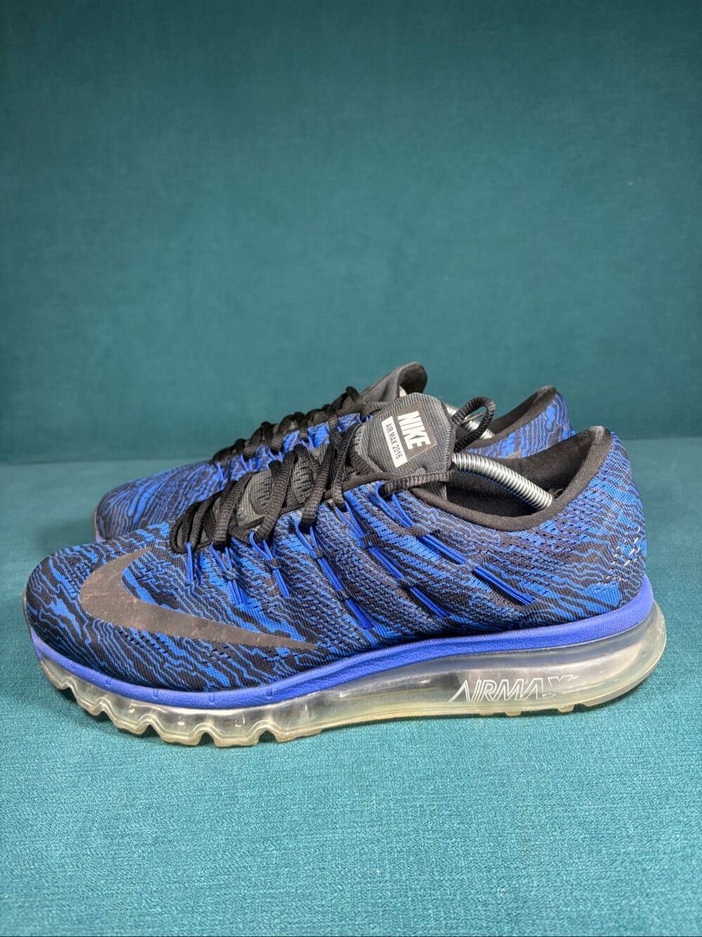 Nike Air Max 2016 Print Racer Blue Black Men's Size 12 Running Shoes 818135-400